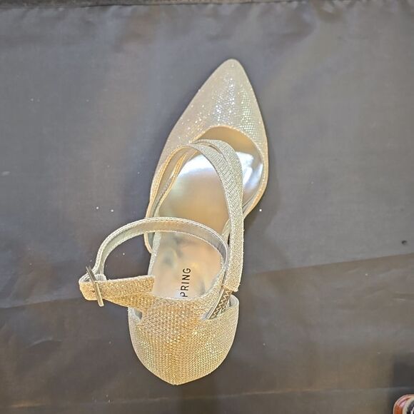 CALL IT SPRING  SILVER GLITTER HIGH HEEL POINTED TOE ANKLE STRAP PUMP - Picture 7 of 15